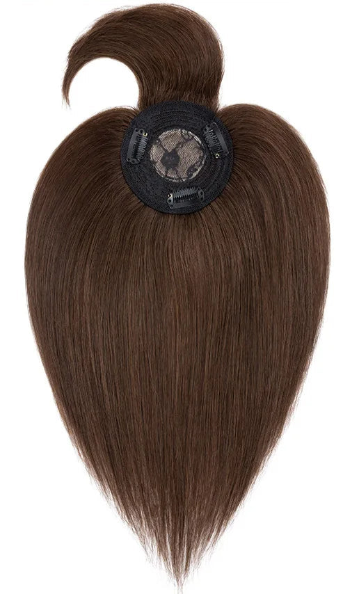 Premium Human Hair Topper with Bangs – 100% Real Hair, Straight, Natural Hairline
