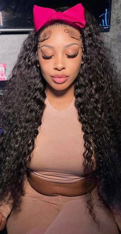 26+ Inch Deep Wave Hair Lace Front Wig – Transparent Swiss Lace, Natural Elegance