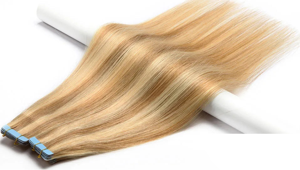 Luxury Tape In Hair Extensions – 100% Real Human Hair, Straight Texture, Black/Brown/Blonde, 16"-24", Thick & Seamless for Volume and Length