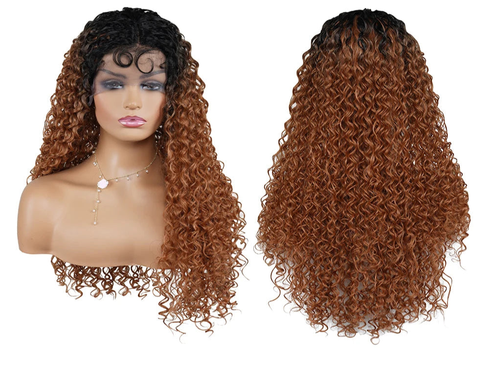 Kinky Curly Synthetic Lace Wig – Light Brown T-Part Glueless Wig with Pre-Plucked Hairline, Affordable & Natural Look