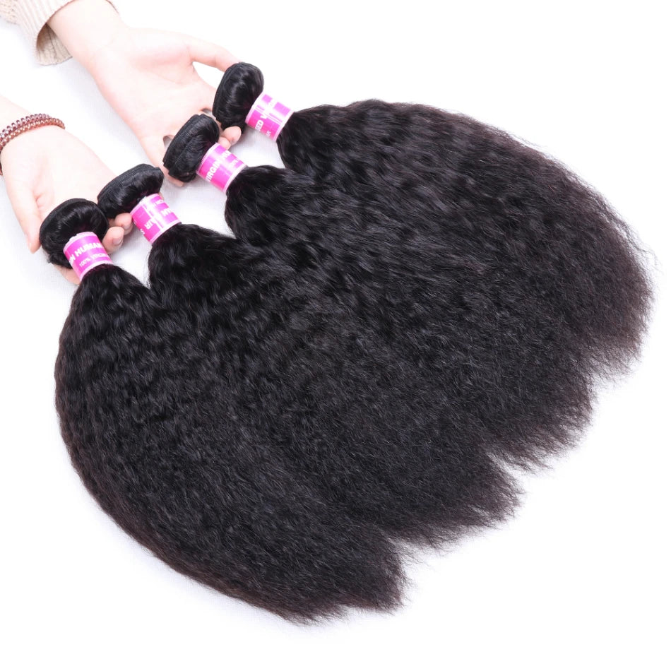 Kinky Straight Human Hair Bundles – 100% Natural, Machine Double Weft, Can Be Permed and Styled