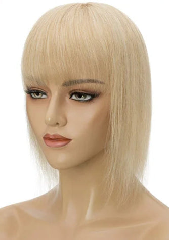 100% Human Hair Topper with Bangs – Lace Base, Natural Straight, Lightweight & Tangle-Free