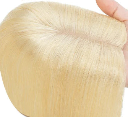 100% Human Hair Topper with Silk Base - Straight Hair, Center Part, Tangle-Free & Natural Hairline