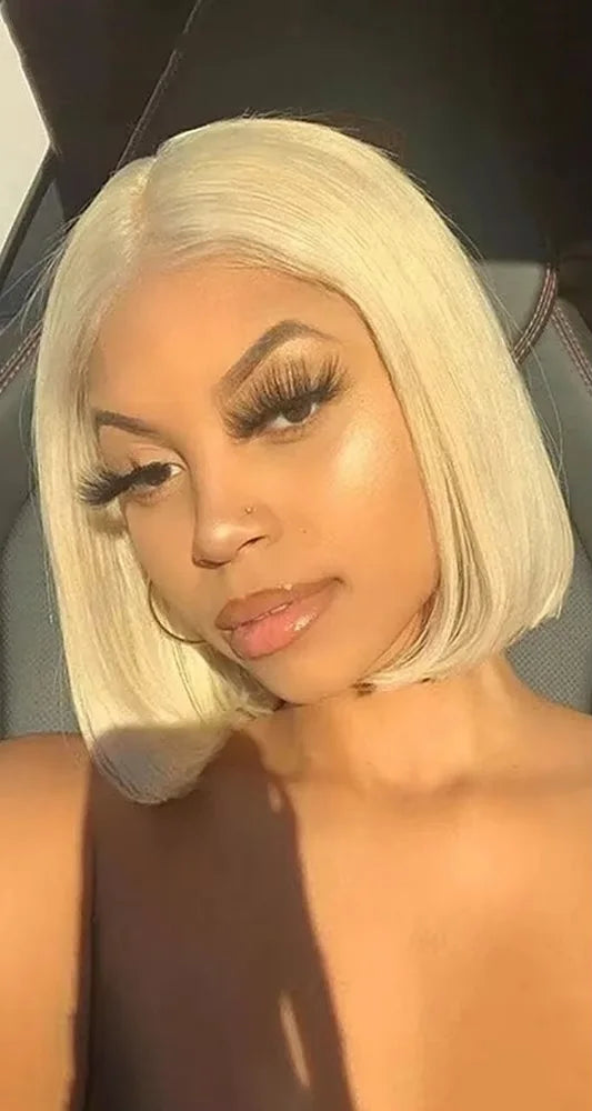 Premium Straight Lace Front Wig – 100% Human Hair, Transparent Swiss Lace, Short Length (4-16 Inch), Customizable Color