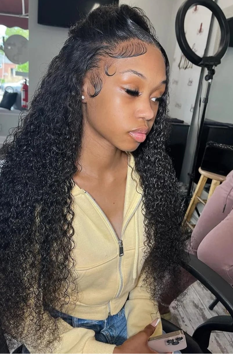 Deep Wave Lace Front Wig – 18-24 Inch, Swiss Lace, 200% Density, Natural Off-Black