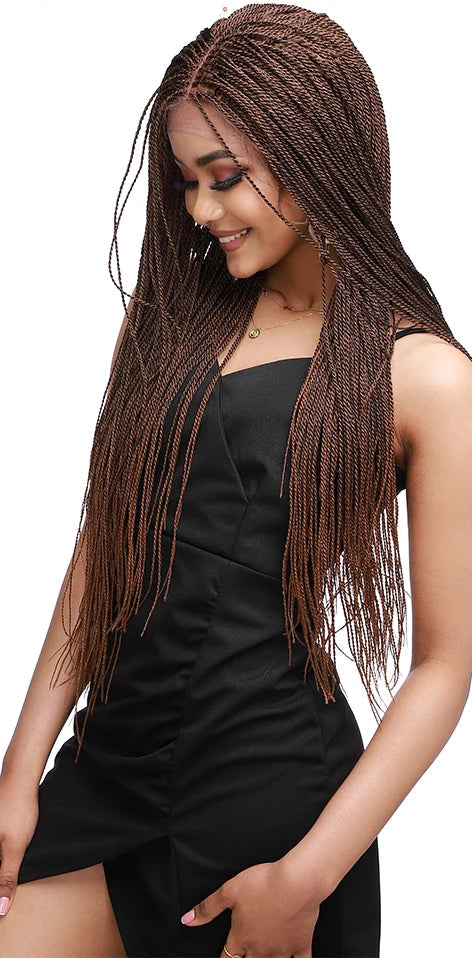 30-Inch Box Braids Lace Front Wig – Senegalese Twist Braided Wig for Women, Heat Resistant Synthetic with Baby Hair