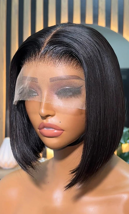 Straight Lace Front Wig – Short Length (4-16 Inch), Transparent Swiss Lace, 100% Human Hair