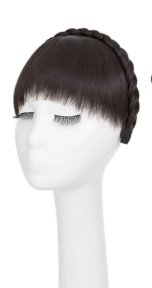 French Bangs Wig – Pure Color High-Temperature Fiber Hairpiece with Blunt Bangs for Daily & Cosplay Use