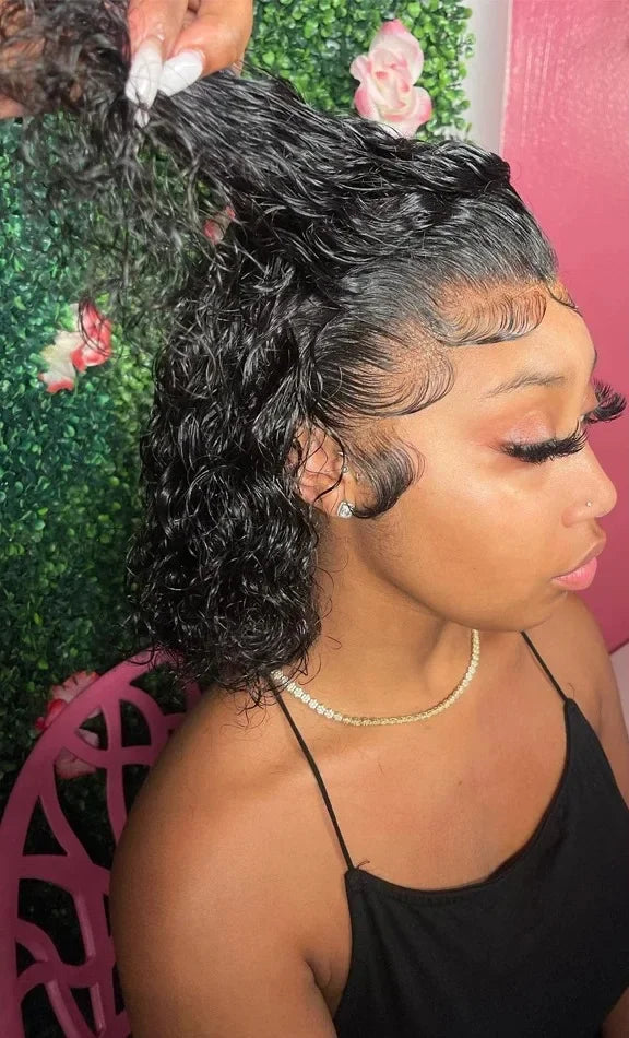 Short Deep Wave Lace Front Wig – Hair, Pre-Plucked, 4x4, 5x5, 13x4 & 13x6 Options