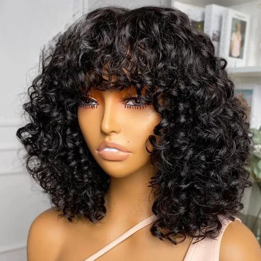 Jerry Curl Glueless Full Machine Made Wig – 100% Human Hair, Natural Black, Kinky Curly, No Shedding, No Tangle