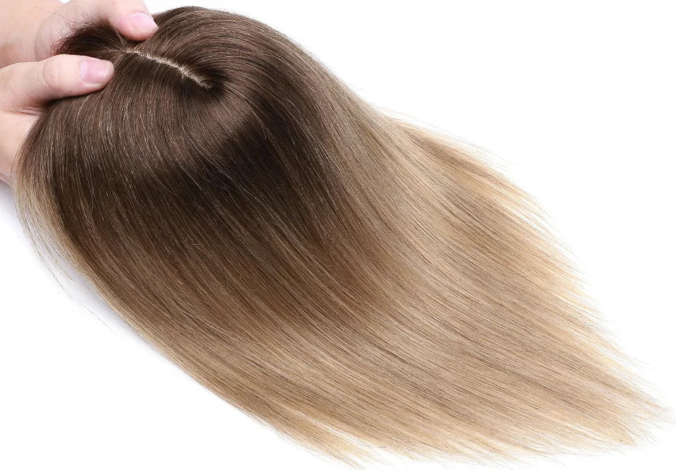 100% Human Hair Topper with Bangs – Natural Silk Base, Multiple Colors & Lengths