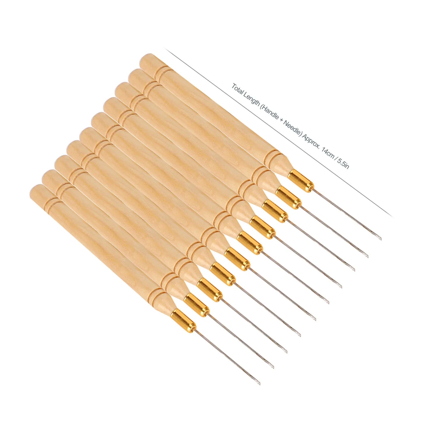 10PCS Stainless Steel Hair Extension Hook Needles - Professional Hair Styling Tool with Ergonomic Wooden Handle