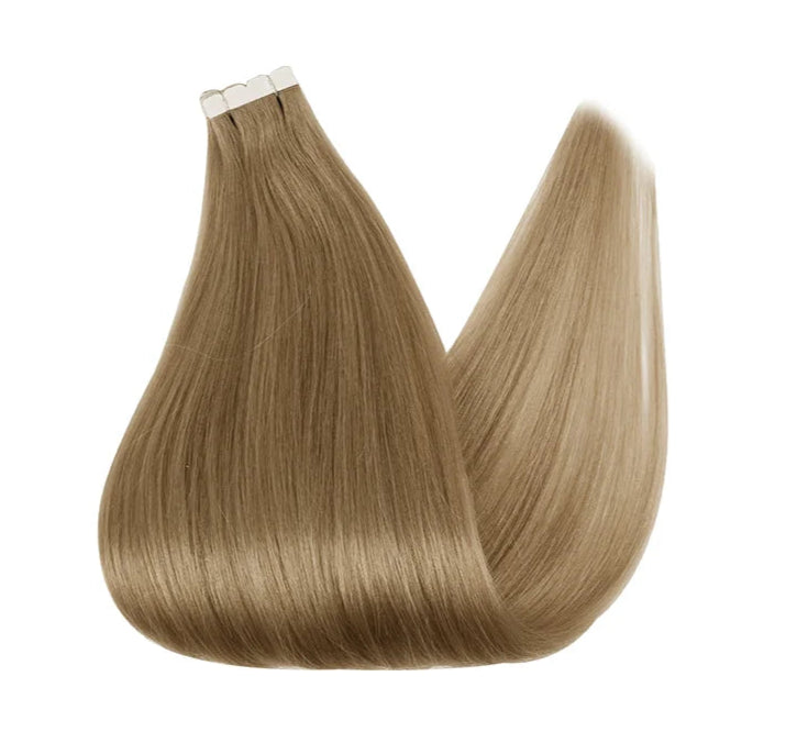 ZURIA Mini Tape-In Hair Extensions - 100% Human Hair, 12-24 Inch, 16 Pcs Straight Silky Extensions