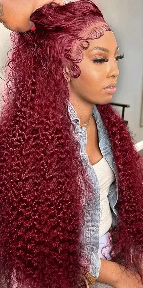 Long Deep Wave Hair Lace Front Wig – 26+ Inches, Transparent Lace, Lace Part Style