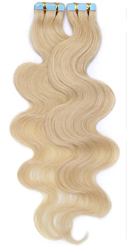 Premium Tape In Hair Extensions – 100% Human Hair, Wavy, Ombre & Piano Colors, 12" to 24", Reusable, Length & Volume Enhancement, Dyeable & Permed