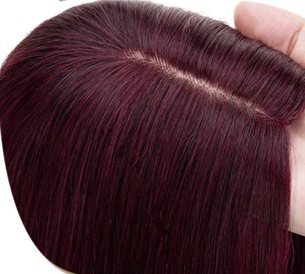 100% Human Hair Topper with Silk Base - Straight Hair, Center Part, Tangle-Free & Natural Hairline