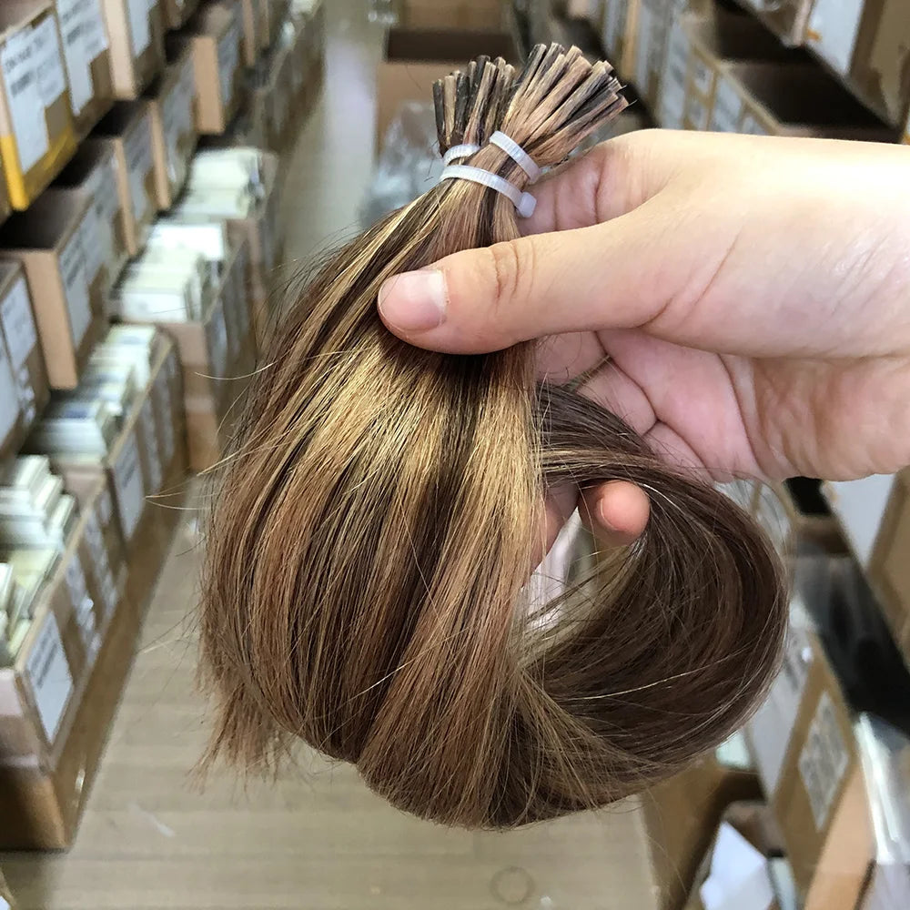 Lightweight Straight I-Tip Hair Extensions – 0.6g/Strand, Sleek & Natural Finish