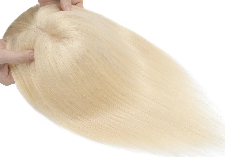 100% Human Hair Topper with Bangs – Natural Silk Base, Multiple Colors & Lengths