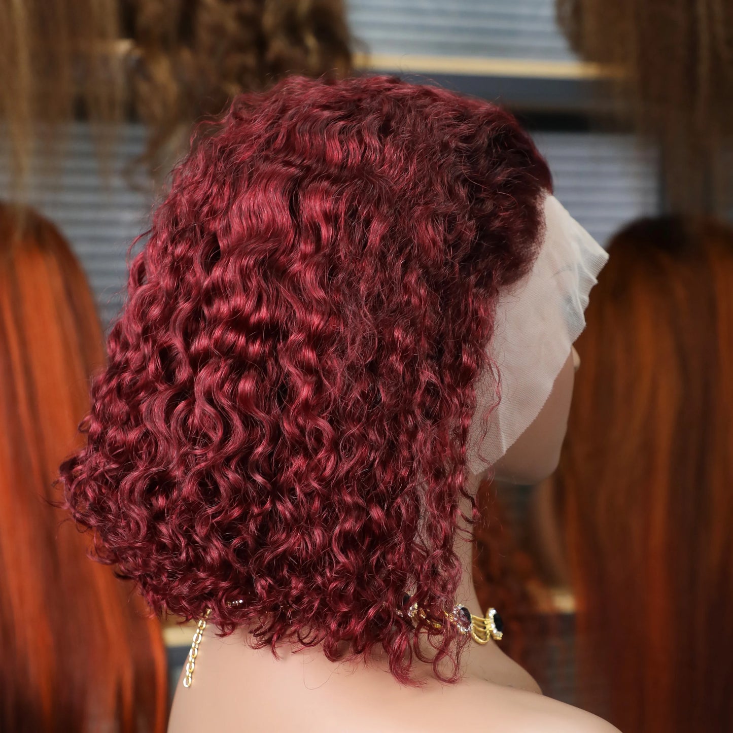 99J Burgundy Water Wave Lace Front Wig – 100% Hair, Pre-Plucked, 13x4 HD Lace, 180%-200% Density