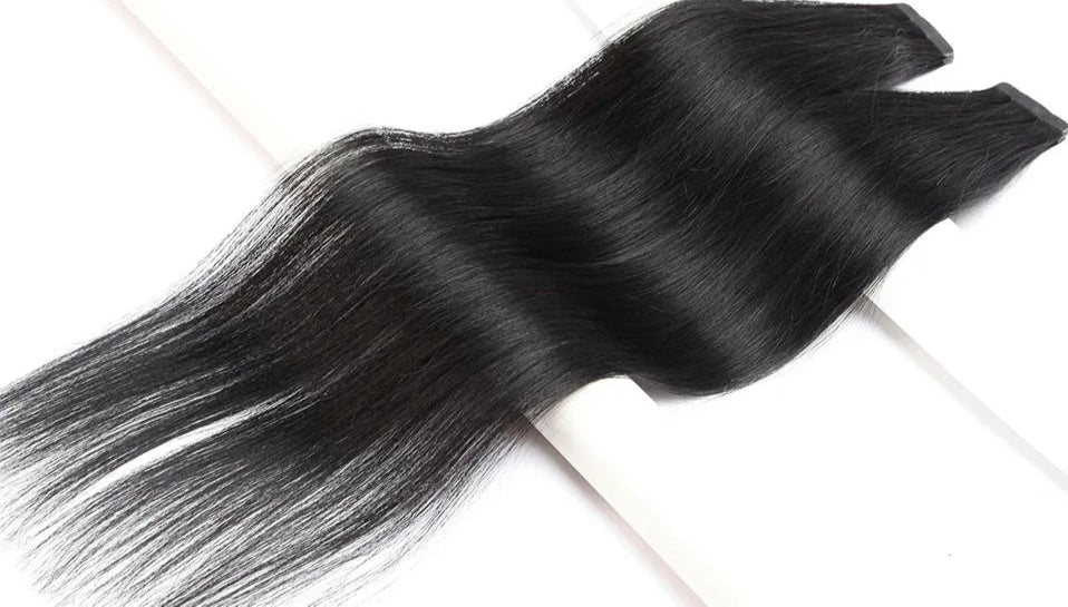 Luxury Tape In Hair Extensions – 100% Real Human Hair, Straight Texture, Black/Brown/Blonde, 16"-24", Thick & Seamless for Volume and Length