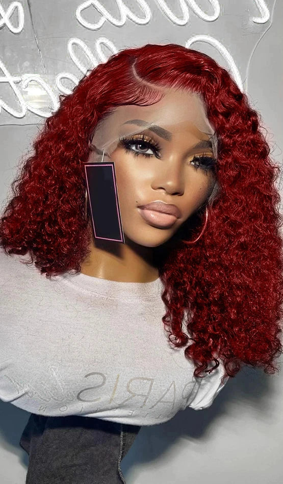 Burgundy Deep Wave Lace Front Wig – Hair, 13x4 Frontal, 10-16 Inch