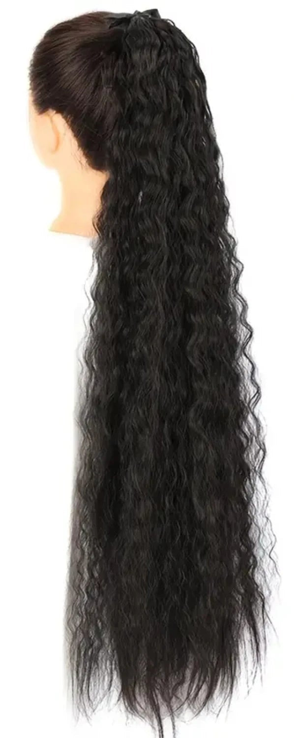 31-Inch Long Wavy Black Brown Clip-On Hair Extensions Ponytail – Glamorous Synthetic Hairpiece for Instant Volume & Length