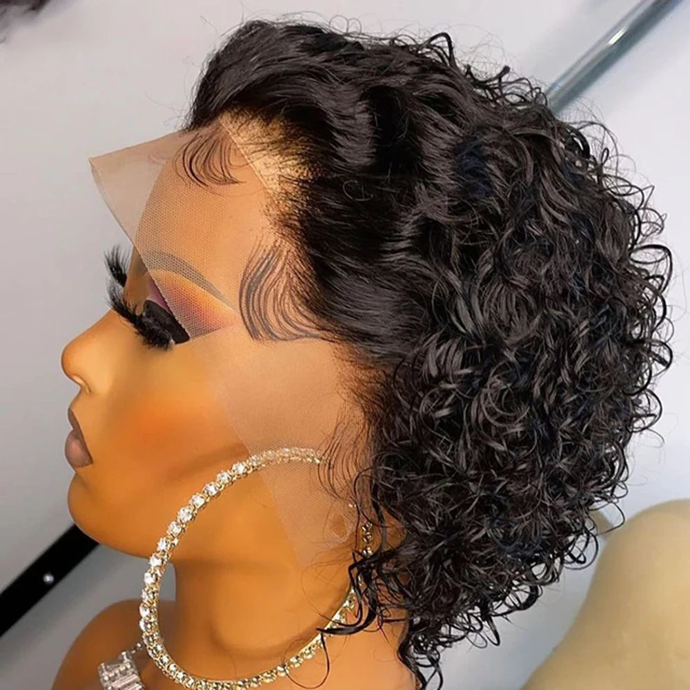 Short Pixie Cut Curly Wig – 100% Virgin Human Hair, 13x1 Lace Front, Transparent Lace, Natural & Color Options