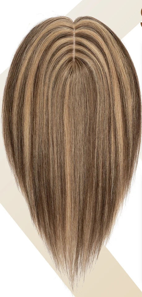100% Human Hair Topper with Silk Base - Straight Hair, Center Part, Tangle-Free & Natural Hairline