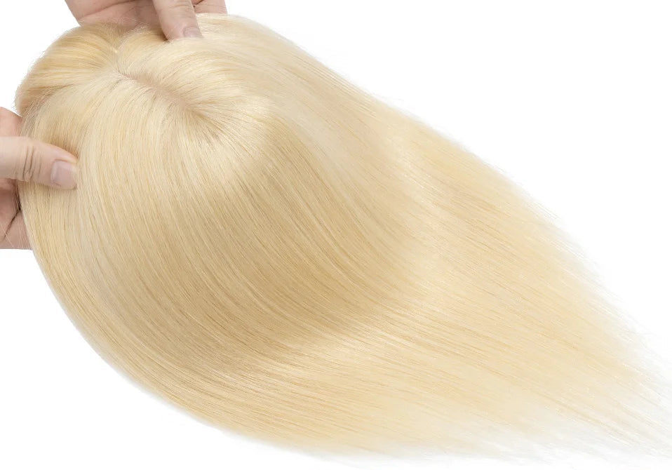 100% Human Hair Topper with Bangs – Natural Silk Base, Multiple Colors & Lengths