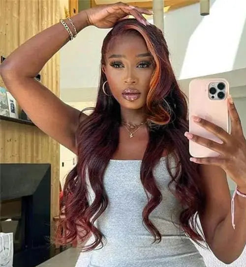 Ombre Brown Blonde Wavy Synthetic Lace Front Wig – Ginger Orange Highlights, Heat-Resistant & Glueless, Pre-Plucked for Natural Look