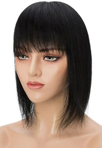 100% Human Hair Topper with Bangs – Lace Base, Natural Straight, Lightweight & Tangle-Free