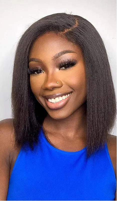 Peruvian Kinky Straight Human Hair Lace Bob Wig – 13*4 Frontal, 10-16 Inch, Swiss Lace, Adjustable Cap
