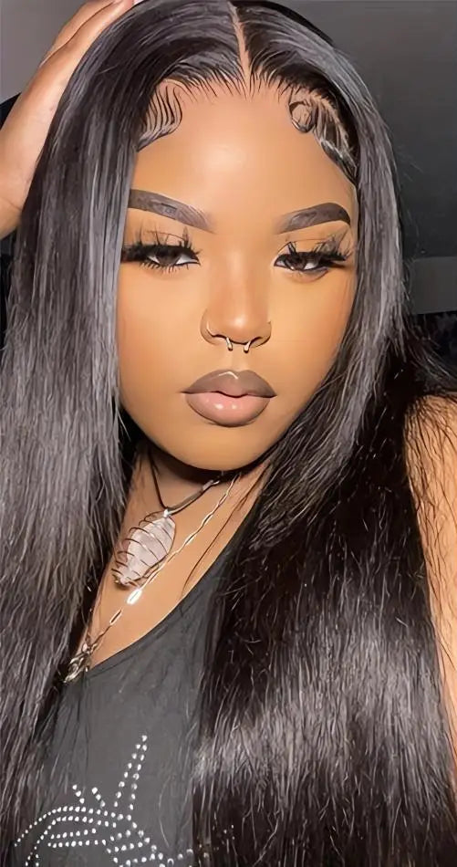 Premium 26+ Inch Straight 4x4 Lace Wig – Natural Human Hair, Pre-Plucked, Transparent Swiss Lace, Can Be Permed"