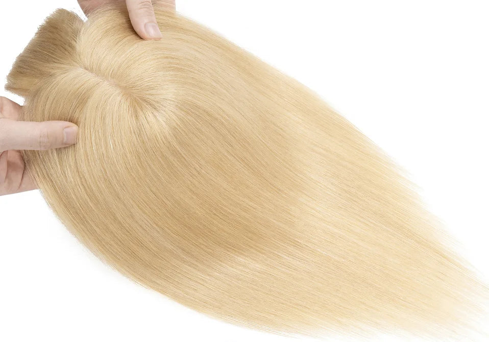 100% Human Hair Topper with Bangs – Natural Silk Base, Multiple Colors & Lengths