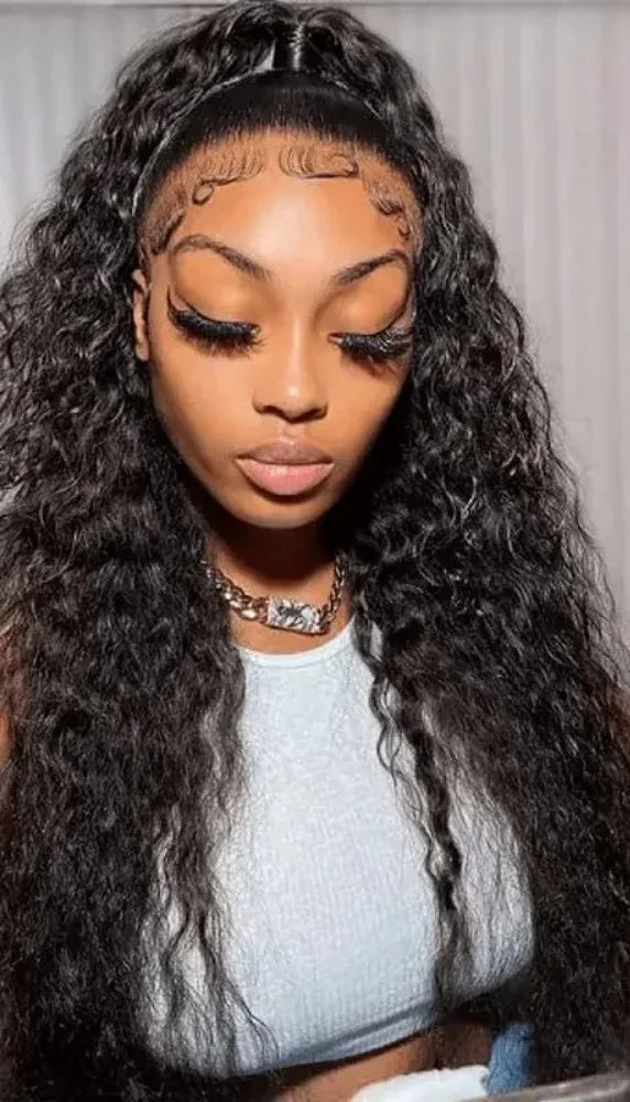 Long Deep Wave Hair Lace Front Wig – 26+ Inches, Transparent Lace, Luxe Natural Look