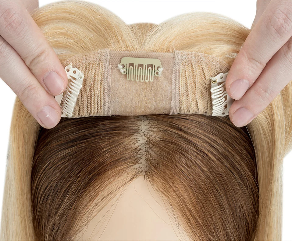 Premium Human Hair Topper with Bangs | Straight Silk Base 100% Real Hair