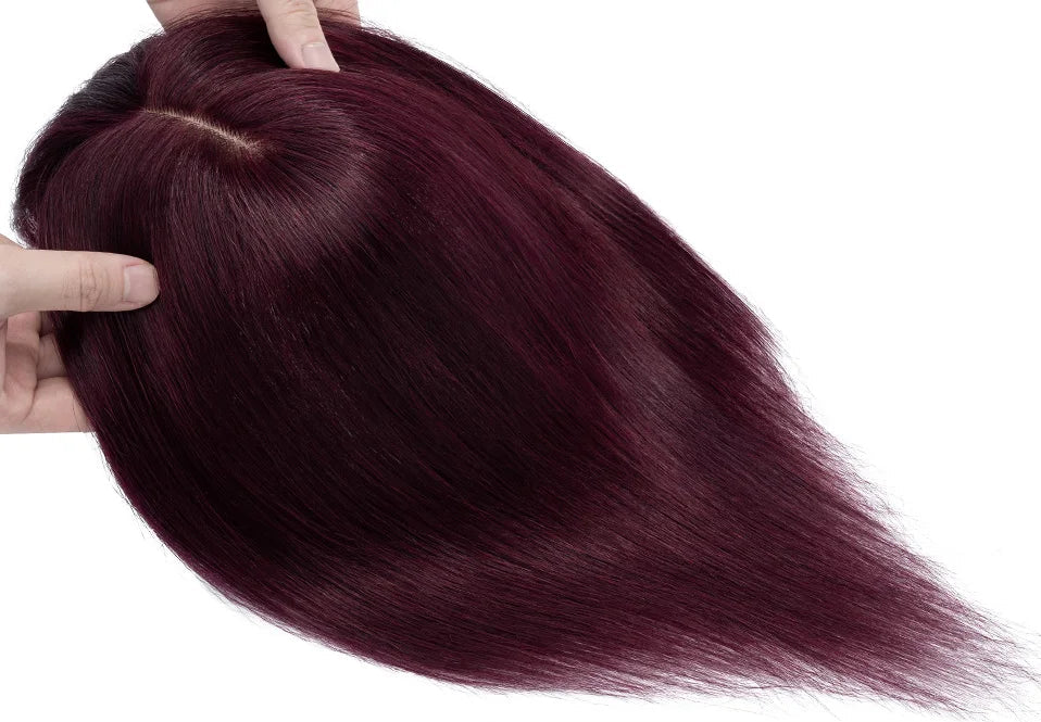 100% Human Hair Topper with Bangs – Natural Silk Base, Multiple Colors & Lengths