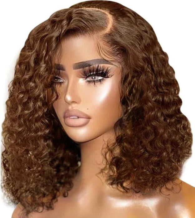 Deep Wave Lace Front Wig – 13x4 Frontal, Chocolate Brown, 10-16 Inch