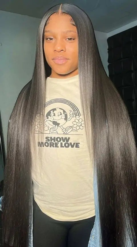 Long Straight Human Hair Lace Wig – 26+ Inches, Hair, Transparent Swiss Lace, Multiple Lace Sizes