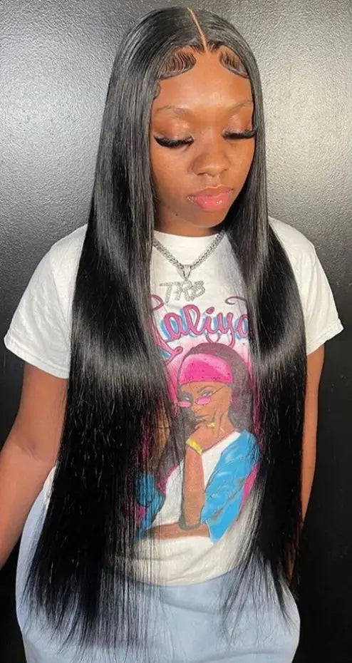 Long Straight Human Hair Lace Wig – 26+ Inches, Hair, Transparent Swiss Lace, Multiple Lace Sizes