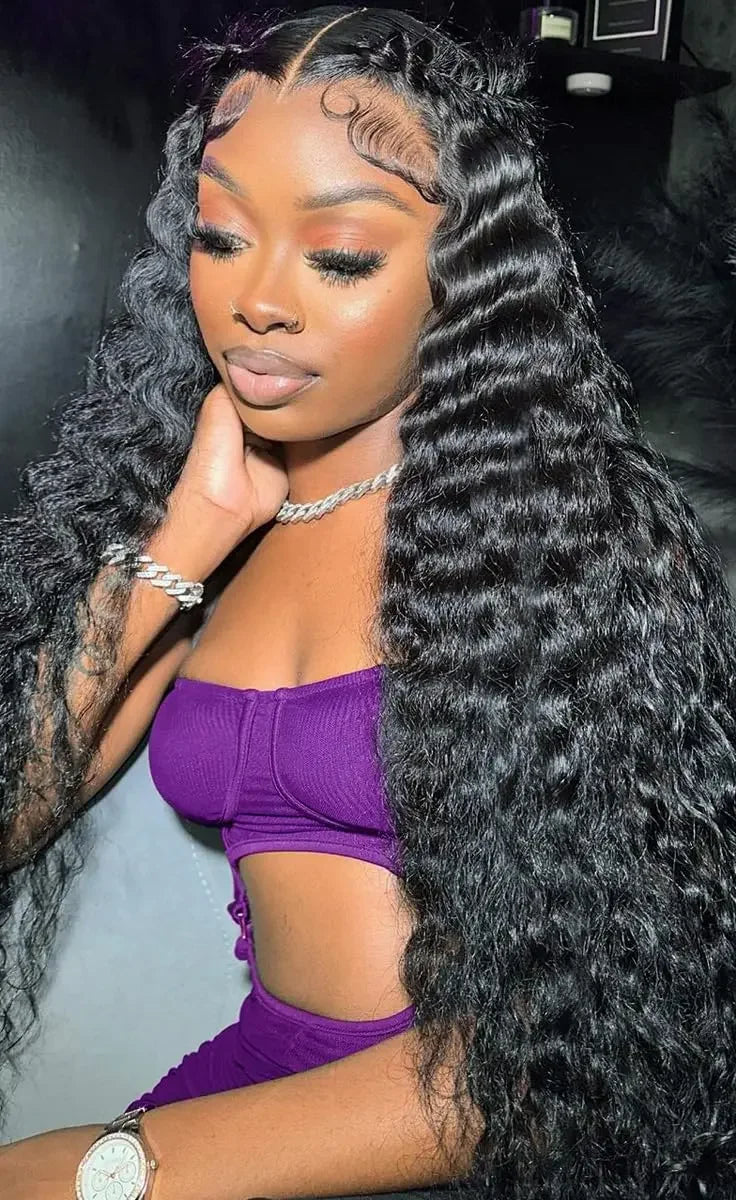 Long Deep Wave Hair Lace Front Wig – 26+ Inches, Transparent Lace, Luxe Natural Look