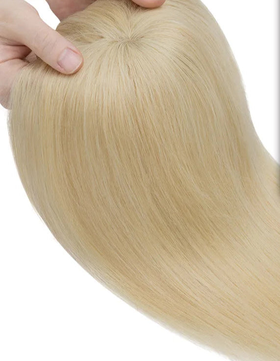 100% Human Hair Topper with Bangs – Lace Base, Natural Straight, Lightweight & Tangle-Free