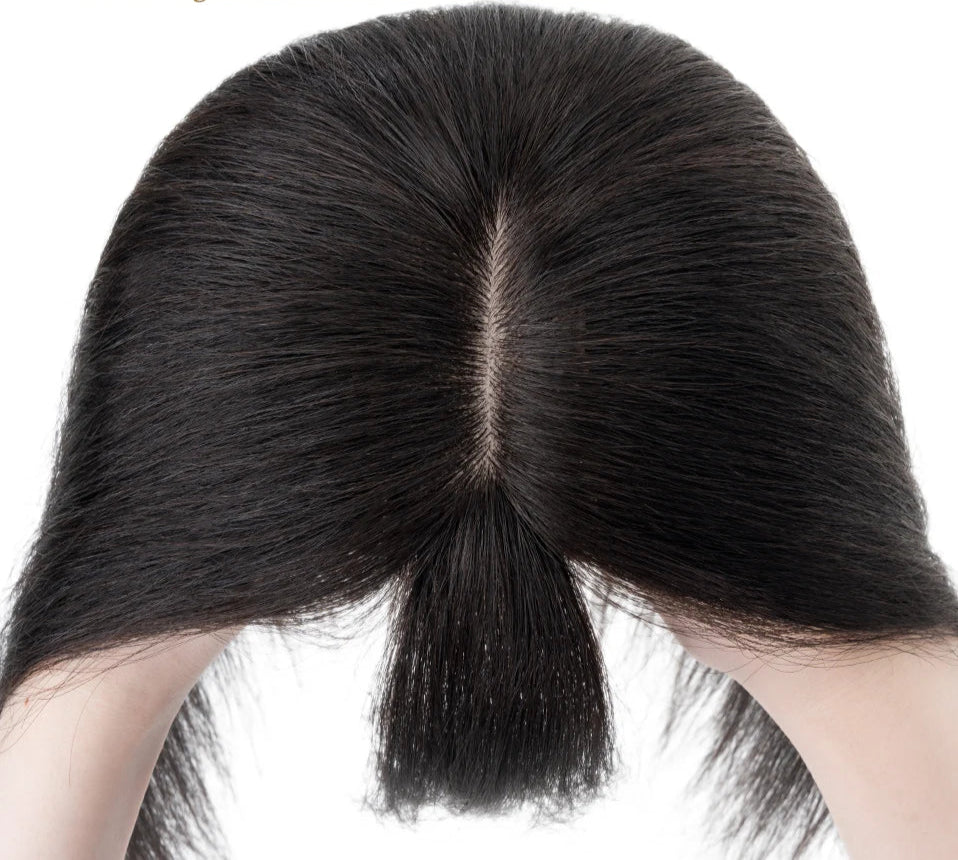 Human Hair Topper with Bangs – Silk Base, 100% Real Hair, Multiple Colors & Lengths