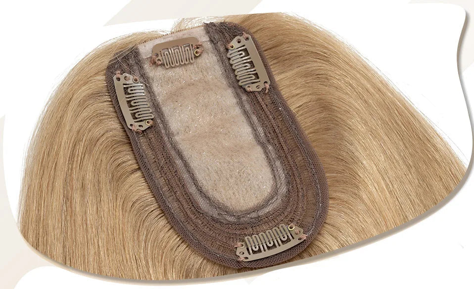 100% Human Hair Topper with Silk Base - Straight Hair, Center Part, Tangle-Free & Natural Hairline