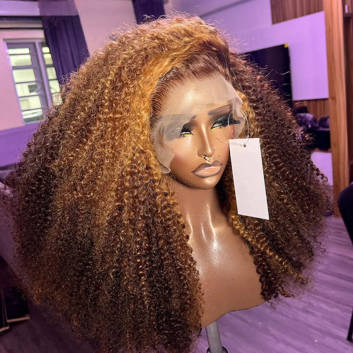 Kinky Curly Lace Front Wig – 100% Hair, Pre-Plucked, HD Lace, Highlight P4/30, 18-24 Inch