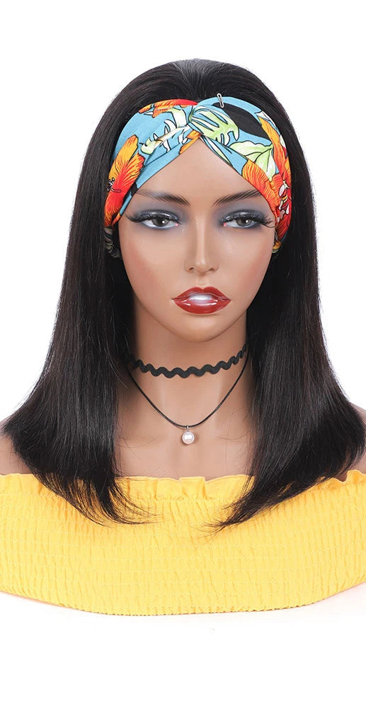 Peruvian Straight Headband Wig – Non-Human Hair, Natural Black, 10-28 Inches