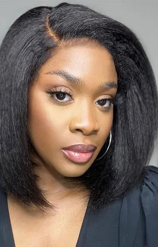 Peruvian Kinky Straight Human Hair Lace Bob Wig – 13*4 Frontal, 10-16 Inch, Swiss Lace, Adjustable Cap