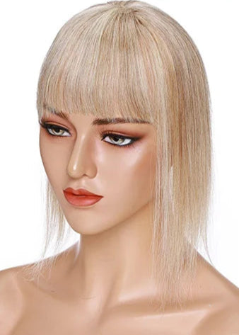 100% Human Hair Topper with Bangs – Lace Base, Natural Straight, Lightweight & Tangle-Free