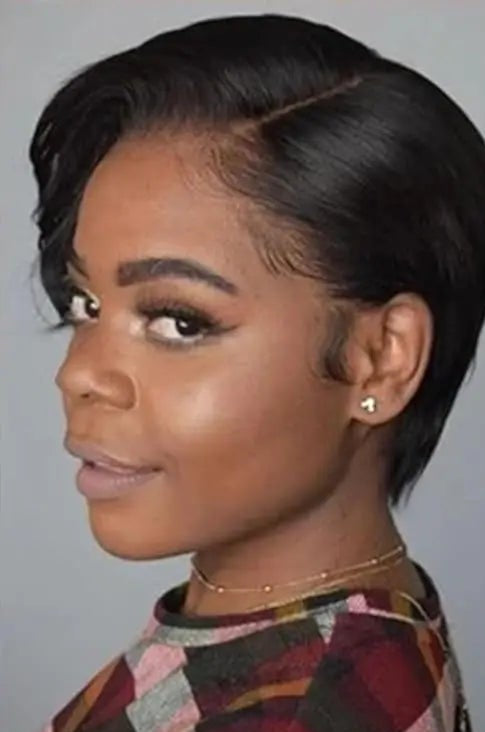 Pixie Straight Lace Front Wig – 100% Human Hair, Swiss Lace, Transparent Lace, Permable, Natural Look