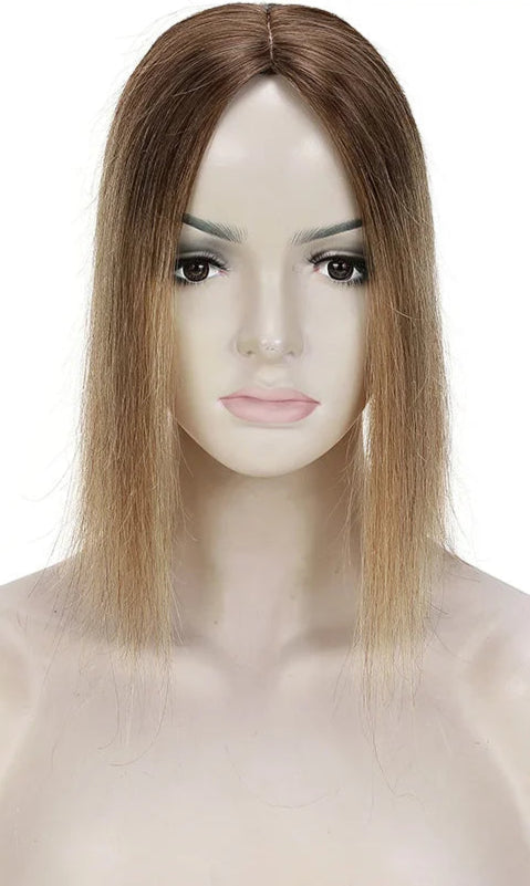 100% Indian Human Hair Topper with Silk Base - Natural Straight, Tangle-Free & Lightweight